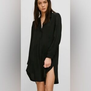 BABATON Sz XS Lee Tulip Hem Long Sleeve Collar Deep  V Long Line Oversized Dress